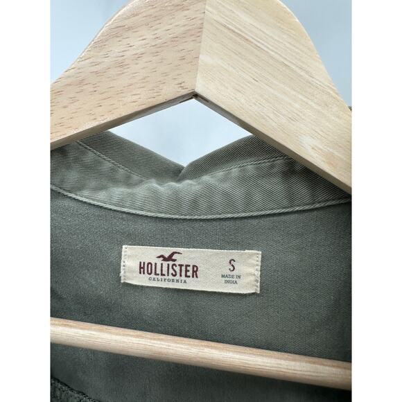 Hollister Olive Green Utility Jacket Button Down Shirt Raw Hem Women Small - Picture 8 of 9